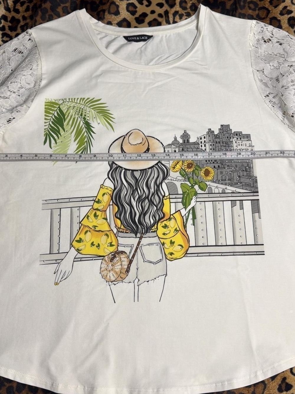 Dkny White Short-Sleeve Graphic Tee with Yellow Sleeve Accents-3X fits like 2X